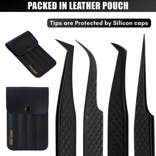 My Lash Tools Eyelash Extension Tweezers Fiber Tip Lash Tweezers, Precision Boot Fiber Tip Volume Tweezers for Lash Extensions Japanese Steel Curved & Isolation Tweezer pinzas para pestaas (4pcs Set)