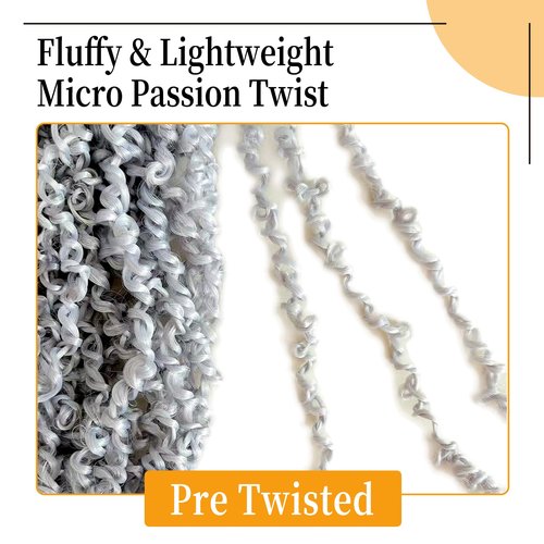 10 Inch Pre-Looped Yanky Twist Crochet Hair, 30 Strands/Pc, Mini Passion Twists, Senegalese Braiding Hair (Grey#, 8 Pcs/Pack)
