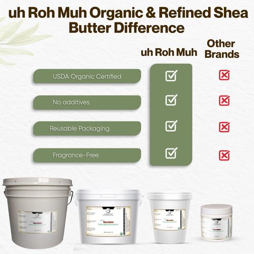 uh*Roh*Muh USDA Certified 16 fl oz Organic Shea Butter from the France | Refined, Nourishing Body Butter for Smooth and Healthy Skin | (Net Wt. 0.45 kg / 1 lb)
