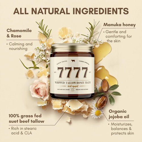 Whipped Beef Tallow Honey Balm For Skin - 4 oz (Unscented/Herb-Infused) | 100% Grass- Fed Tallow, Manuka Honey & Jojoba Oil | All-Natural Face Moisturizer, Body Lotion & Skincare for All Skin Types