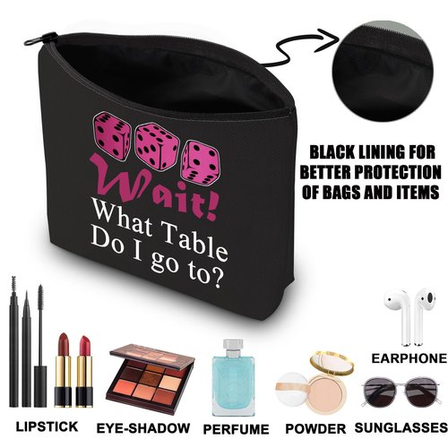 JNIAP Dice Game Makeup Bag Game Night Gifts Dice Gamer Zipper Pouch Dice Queen Gifts(Wait What table bl mb)