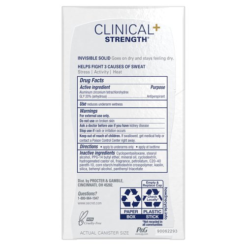 Secret Clinical Strength Antiperspirant and Deodorant Clear Gel, Stress Response, 1.6 Oz. (Pack of 4)