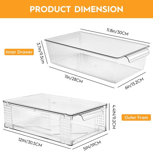 Zero Zoo 4 Pack Clear Stackable Storage Drawers, 3.95" H Easily Assemble Acrylic Organizer Bins - Multi-Use for Make up, Closet, Pantry, Bathroom, Medicine, Kitchen Cabinet & Undersink Organization
