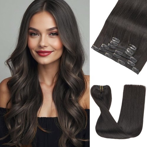 LOVELINE Clip in Hair Extensions Real Human Hair, 100% Remy Human Hair Extensions Clip Ins for Women, 7Pcs 12Inch 85g, Natural Black