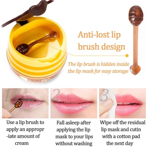 8 PCS Bee Lip Balm Lip Mask Honey Pot, Propolis Lip Mask Overnight Moisturizing Lip Balm with Stick, Lip Sleeping mask Hydrating Prevention Dry & Cracked,Reduce Lip Lines Scrubs Exfoliato