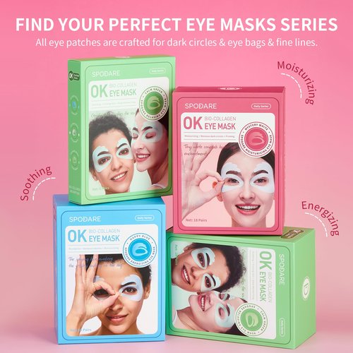 SPODARE Bio-Collagen OK Eye Mask, Firming & Hydrating Under Eye Patches for Puffy Eyes and Dark Circles, Deep Moisturizing & Soothing Overnight Eye Mask for Women and Men - 18 Pairs, Mystery White