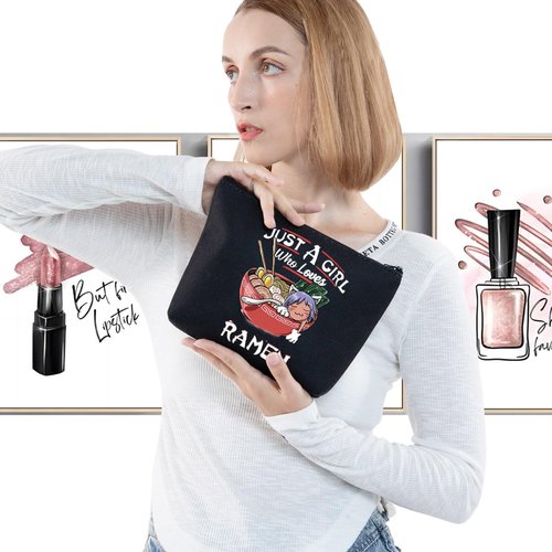 G2TUP Ramen Lover Cosmetic Bag Ramen Foodie Gift Just A Girl Who Loves Ramen Makeup Zipper Bag for Women Girls (Ramen makeup)