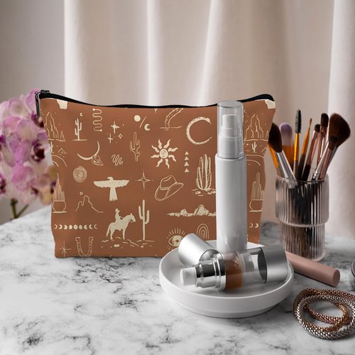 Supwhd Vintage Western Makeup Bag, Cowgirl Gifts for Women, Small Zipper Bag for Purse (PU)