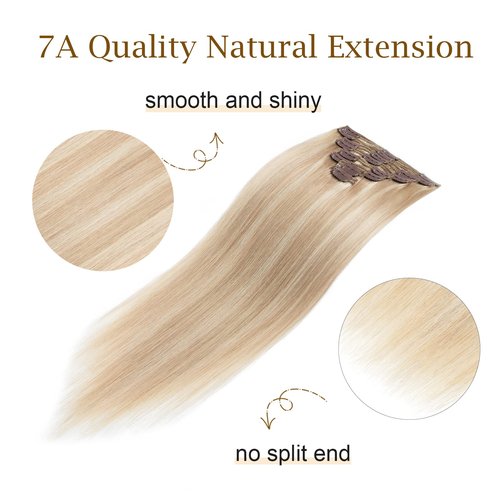 MY-LADY Double Weft 100% Remy Human Hair Clip in Extensions Highlight Full Head Thick Short Soft Silky Straight 8pcs 18clips(12" / 12 inch 110g,#18/613 Light Ash Blonde/Bleach Blonde)