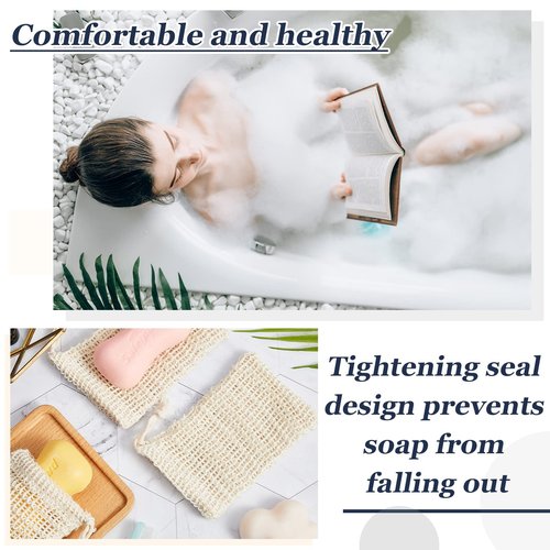 Cunhill 70 Pack Soap Saver Bag Bar Exfoliating Pouch Sisal Soap Savers Mesh Bag with Drawstring Foaming and Drying Holder for Bath and Shower