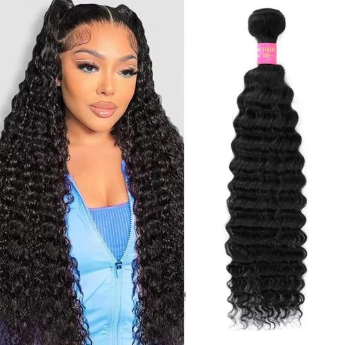 12A Deep Wave Bundles Human Hair 20 Inch 1 Bundle Human Hair 100% Unprocessed Brazilian Virgin Hair Curly Wet Wavy Texture 1 Bundles Deep Wave Natural Black for Women