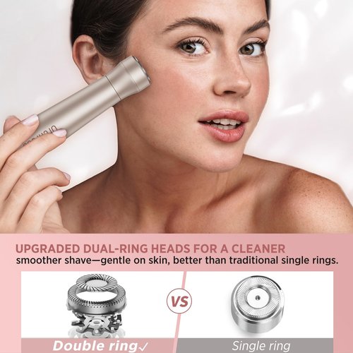 Orchrose Electric Razor for Women Body: Rechargeable Painless Electric Shaver for Bikini Face Body Legs Underarms - 3-in-1 Blade and Rotary Shaving Head (Honey Gold)