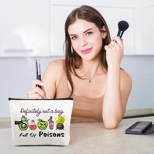 VeloKomo Poison Cosmetic Bag Gifts - Portable Waterproof Makeup Bags Definitely Not a Bag Full of Poisons Personalized Spooky Witchy Birthday Gift for Evil Villain Queen Zipper Pouch for Movie Fan