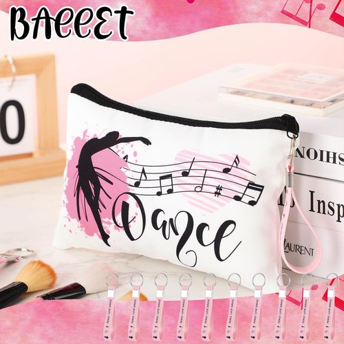 Kacctyen 20 Pcs Dance Gifts Bulk Dance Makeup Bag for Women Ballet Dancer Cosmetic Bag and Silicone Quote Keychains Stuff Class Prizes Party Favor Back to School Gift for Team