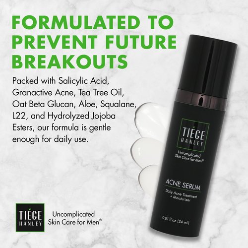 Tiege Hanley Acne Serum for Men, Facial Serum with Salicylic Acid, Granactive Complex & Tea Tree Oil for Blackheads, Visible Pores & Uneven Tone, Moisturizer for Oily Skin, Men’s Skin Care, 0.8 fl oz