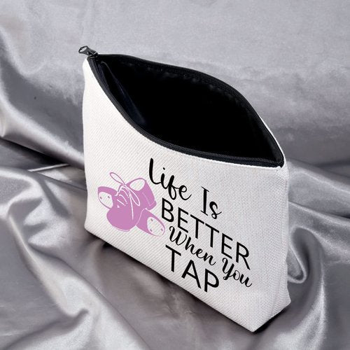 MEIKIUP Tap Dance Makeup Bag for Dancer Teacher Gift - Life Is Better When You Can Tap Dancing Dancer Cosmetic Bag