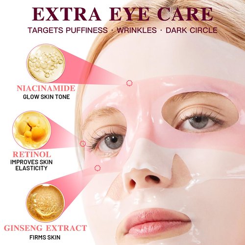 ICIKOL Overnight Collagen Face Mask, Deep Hydrating Sheet Masks for Glass Glow and Skin Lifting Boost, Jelly Facial Mask for Women with Ginseng, Dry Skin, 37gx4ea(Pink)