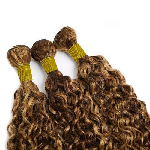 Ombre Curly Bundles Human Hair 4/27 Human Hair Bundles Highlight Honey Brown Bundle 14 14 14 Inch Salon Quality Double Weft Brazilian Virgin Remy Hair Extensions Deals