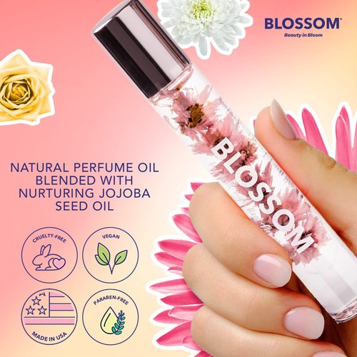 Blossom Roll on Rollerball Perfume Oil with Natural Ingredients, Essential Oils & Eau De Parfum Plant Based Perfume Spray, Infused with Real Flowers, 2 Pack Bundle, Patchouli Rose/Grandiflora