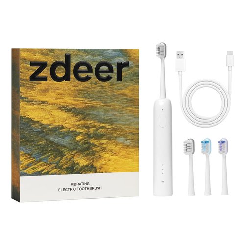 ZDEER Oscillating & Vibrating Sonic Toothbrush Rechargeable for Adults & Kids, 3 Brush Heads, 3 Cleaning Modes, IPX7 Waterproof, 60 Days Battery Life, Travel Electric Toothbrush (White)