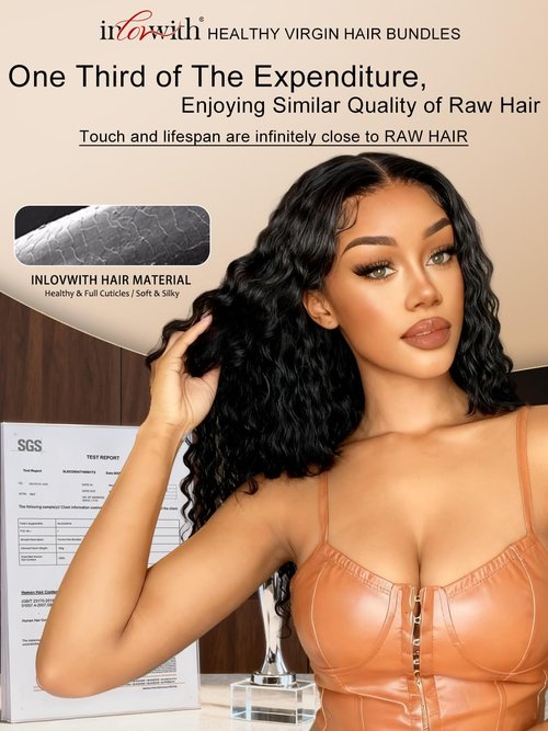 inlovwith Deep Wave Bundles Human Hair, Selected Healthy Curly Human Hair Bundles 100% Unprocessed Brazilian Virgin Hair Wet and Wavy (Single Bundle, 16 Inches)