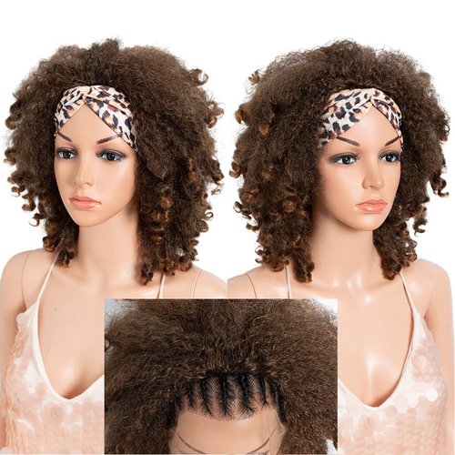 Style Icon 3-in-1 Magic Drawstring Half Wig | 14" Short Afro-Textured Large Volume Dark Brown Color Synthetic Hair | No Glue, No Sew | Ponytail & Bun Styler