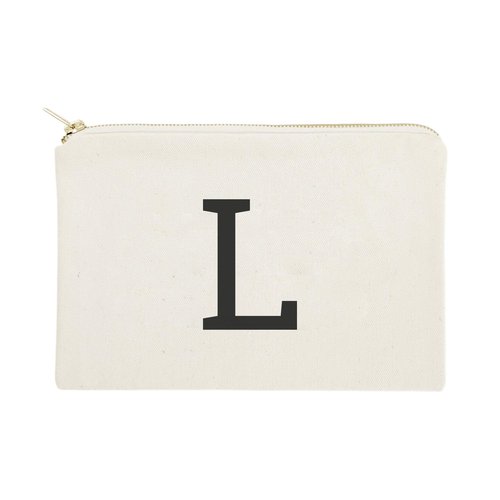 The Cotton & Canvas Co. Personalized Modern Monogram Initial L Cosmetic Bag and Travel Make Up Pouch