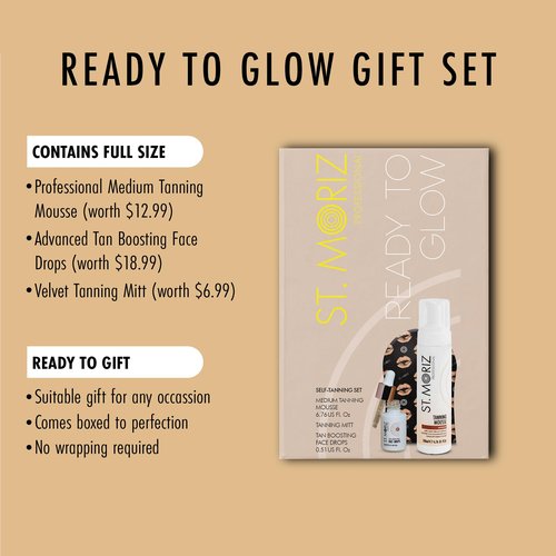 St Moriz Ready to Glow Self-Tan Gift Set – Medium Tanning Mousse, Face Drops & Velvet Mitt – Self Tanner Kit for Face & Body, Vegan, Streak-Free, Fast-Drying, Easy to Apply
