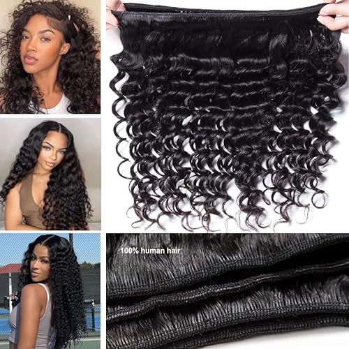 UNICE Deep Wave Human Hair 3 Bundles 16 18 20 inch Unprocessed Brazilian Raw Virgin Hair Quick Weave Extensions for Sew in Natural Color