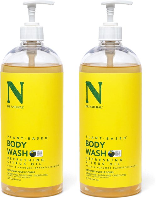Dr. Natural Body Wash, Citrus, 32 oz - Moisturizing Body Wash for Dry Skin - Pure Plant-Based - with Organic Shea Butter - Hypoallergenic (Pack of 2)