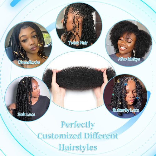 Afro Kinkys Bulk Human Hair 12 Inch Afro Kinky-Curly Human Hair Bulk for Twist Dreadlock Extensions Locs Repair Soft 4C Curly for Braids 4 Bundles 60 Gram 4#