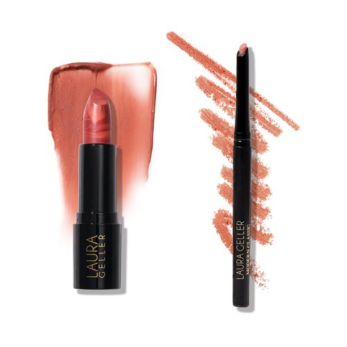 LAURA GELLER NEW YORK Italian Marble Sheer Lipstick, Peach Bellini + Modern Classic Lip Liner, Nice Neutral