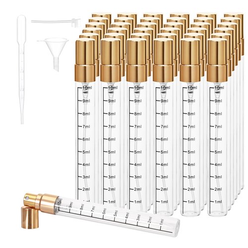 Beomeen 36Pcs 10ML Clear Glass Perfume Travel Refillable Spray Bottles, Mini Perfume Bottle Empty, Portable Cologne Atomizer Sprayer Travel Size Containers Refill Bottles Kit for Toiletries Dispenser