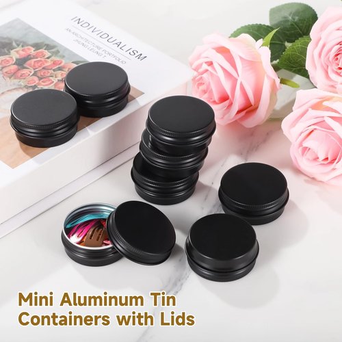 80 PCS Black Tin Containers With Lids, Metal Salve Tins, Screw Top Round Tin Cans for Cosmetic Lip Balm DIY Salves Candles Wax