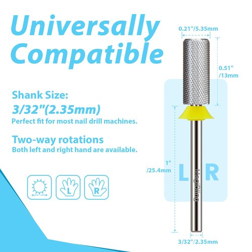 Professional Small Barrel Nail Drill Bit, Flat Top Tungsten Carbide 3/32", Two-Way Rotation E-File Bit for Soft & Hard Gel Removal, Acrylic Shaping Tool for Techs & Beginners, Extra Fine.