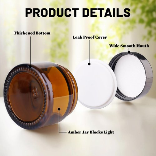 PetalPursuit 2oz Amber Glass Jars with Lids, Cosmetic Jars with Lids, 48 pack