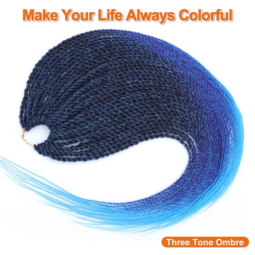NAYOO Crochet Hair Senegalese Twist, 28 Inch 8 Packs Small Crochet Hair, 35 Strands/Pack Crochet Braids Hair for Black Women, Crochet Twist Hair Hot Water Setting (28 Inch, 1B/Purple/Blue)