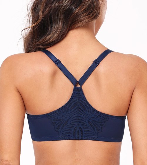 HACI Women's Front Closure Bra Underwire Unpadded T-Back Plus Size Lacy Full Coverage Racerback T-Shirt Unlined(Blue,34DD)