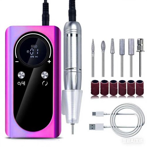 mcdhhemo Nail Drill, Portable Wireless Charging Nail File, 45,000 RPM Professional Nail Care Machine for Manicure & Pedicure, Electric Nail Drill Set, Purple