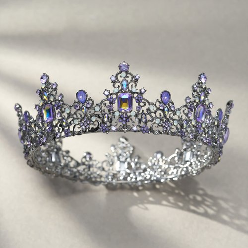 SWEETV Queen Crown for Women - Baroque Wedding Tiaras and Crowns, Jeweled Costume Tiara Princess Crown, Prom Birthday Party Halloween Hair Accessories, Black Gray + Purple, Shining Nola