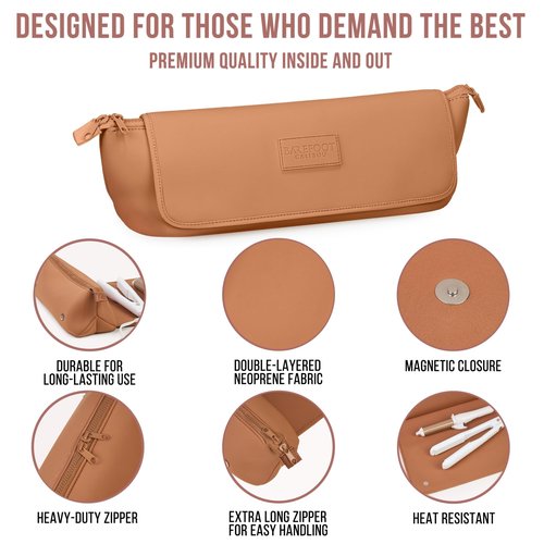 BAREFOOT CARIBOU Hair Tools Travel Bag and Heat Resistant Mat for Flat Irons, Straighteners, Curling Iron, and Haircare Accessories, 2-in-1 design, with Interior Pockets, Portable Organizer (Brown)