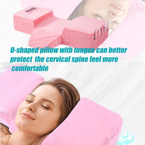 Sankell Beauty Salon Lash Pillow,Comfortable Velvet Memory Foam Eyelash Extension Pillow,Ergonomic Neck Pillow,Protect The Neck When Used for Lash Extension Grafting Make Up(Pink)