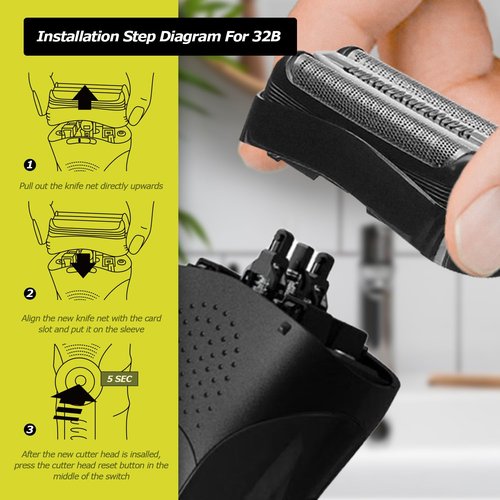 3P 32B Electric Replacement Shaver Head Compatible with Series 3 Shaving Razor Head, Suitable for 3 Series Models 3000s, 3010s, 3040s, and 3050cc.