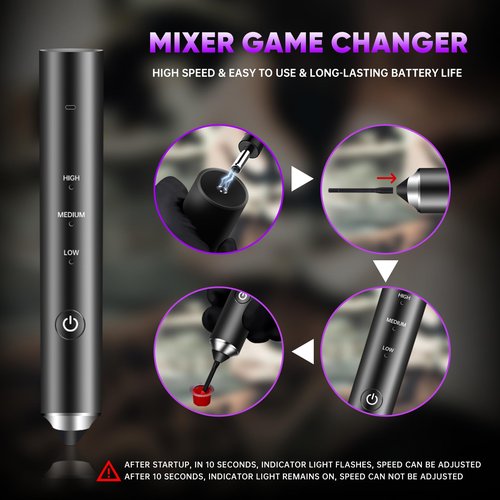 Tattoo Ink Mixer Gun Machine, Mixer Game Changer, 3 Adjustable Speeds Wireless Mixer, Without Continuous Pressing, New Rotary Tattoo Pigment Mixer Set with 100Pcs Mixing Sticks (New Mixer, Black)