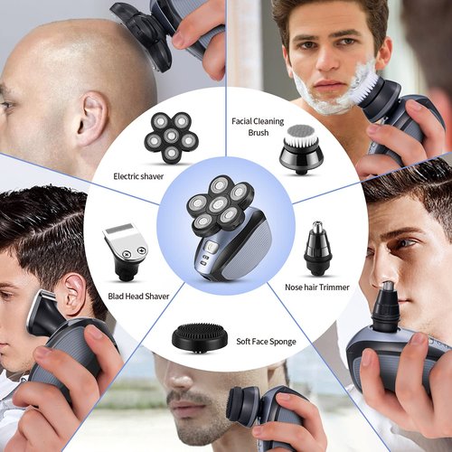 Head Shavers for Men - Upgraded Multifunctional Bald Head Shaver, Waterproof Electric Razor for Men Cordless Rechargeable Shaving Grooming Kit (Blue)