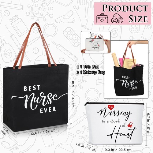 Queekay 2 Pcs Emergency Nurses Week Gifts Tote Bag Canvas Shoulder Makeup Cosmetic Bag Canvas Zipper Pouches for Vet Tech Medical Assistant