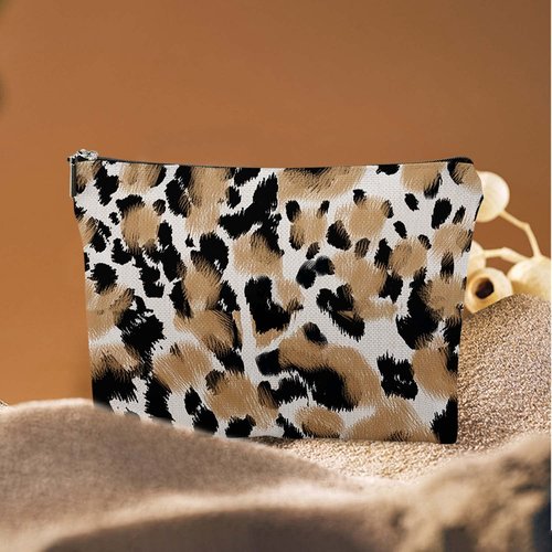 YUMQSEOS Makeup Bag Cosmetic Travel Makeup Bag Organizer Waterproof Makeup Pouch with Zipper Storage Cosmetic Pouch for Women 7x10in - Abstract Leopard Print