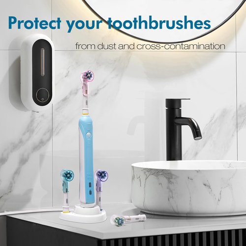 seplouis 4 PCS Toothbrush Head Covers (multicolor) compatible with Oral B & iO Electric toothbrush head + Toothbrush Holder with 1 Charging Stand Slot and 2 Toothbrush Head Stands