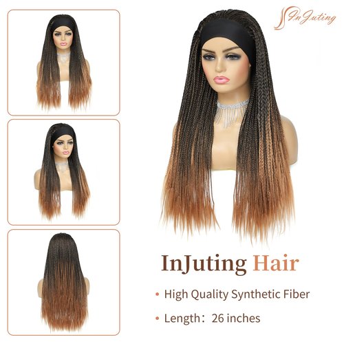 InJuting Hair Headband Box Braids Wig for Women Long Braided Synthetic Wig Stylish and Versatile Jumbo Box Braided Wig (M1B/30) (M1B/30)