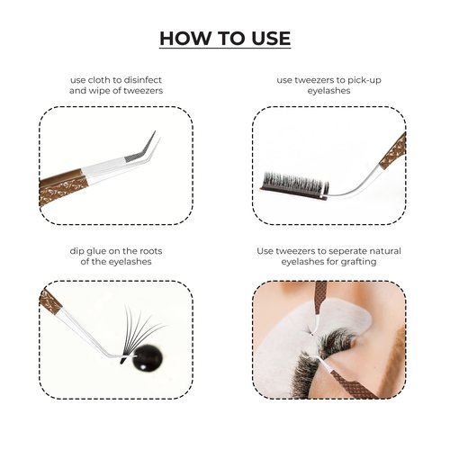 SIVOTE Lash Extension Tweezers Fiber Tips, Set of 4, Curved, Dolphin, 90 Degree & 45 Degree Tweezer, Chocolate
